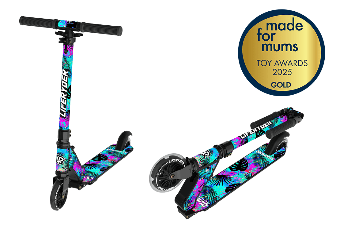 LIFERYDER quest 2 wheel scooter with 'Lifestyle' branding and a 'made for mums' toy award badge on a white background.