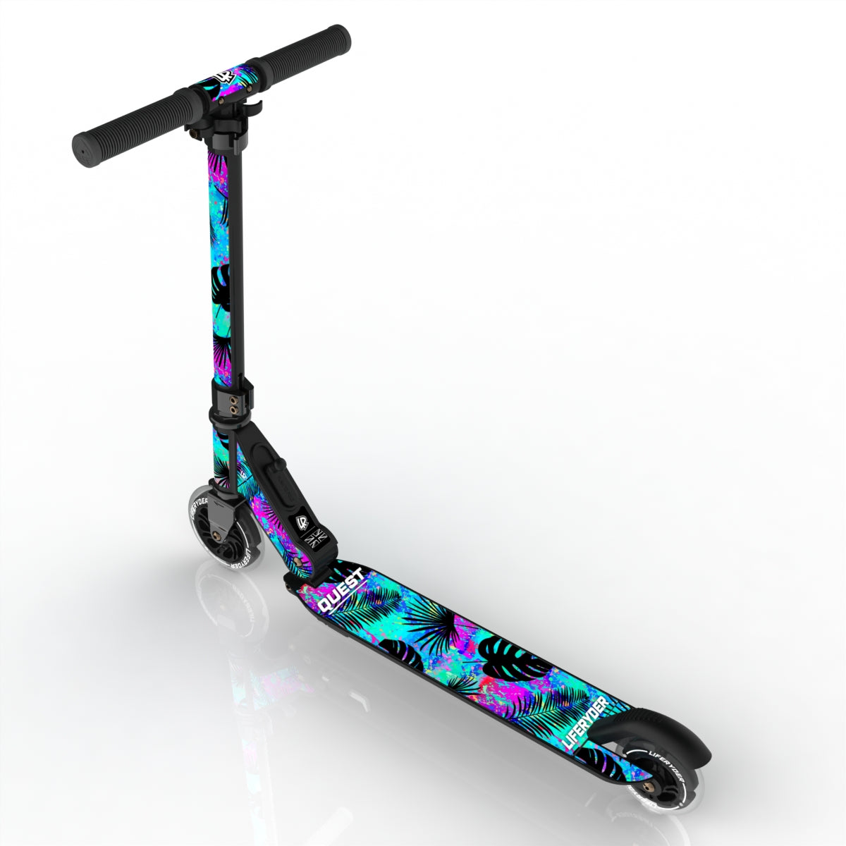 LIFERYDER QUEST Neon Palm foldable 2 wheel scooter rear view