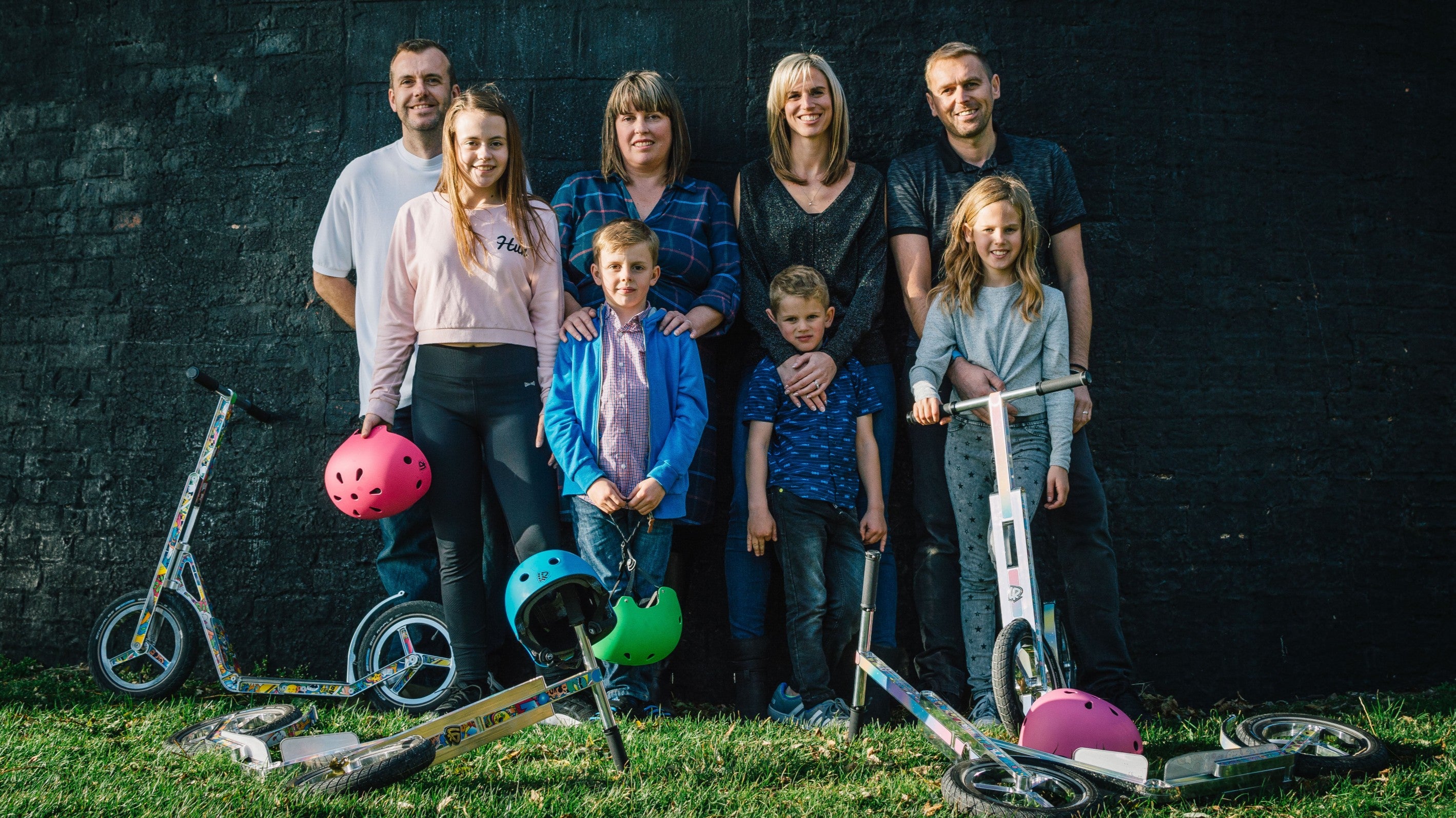LIFERYDER families with kids scooters and helmets outdoors Team LR