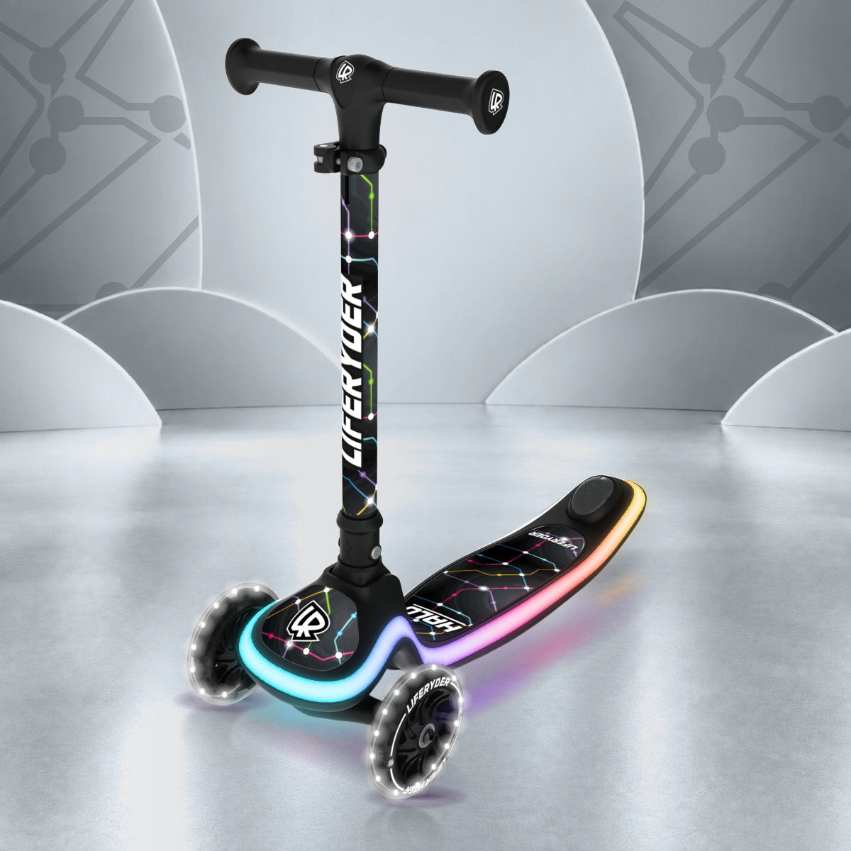 LIFERYDER HALO Cyber Metro three-wheel scooter, front three-quarter view