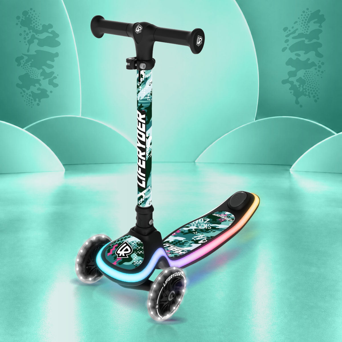 LIFERYDER HALO Ghost Rider three-wheel scooter, front three-quarter view