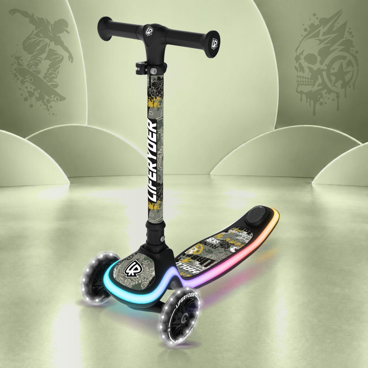 LIFERYDER HALO Urban Sports three-wheel scooter, front three-quarter view