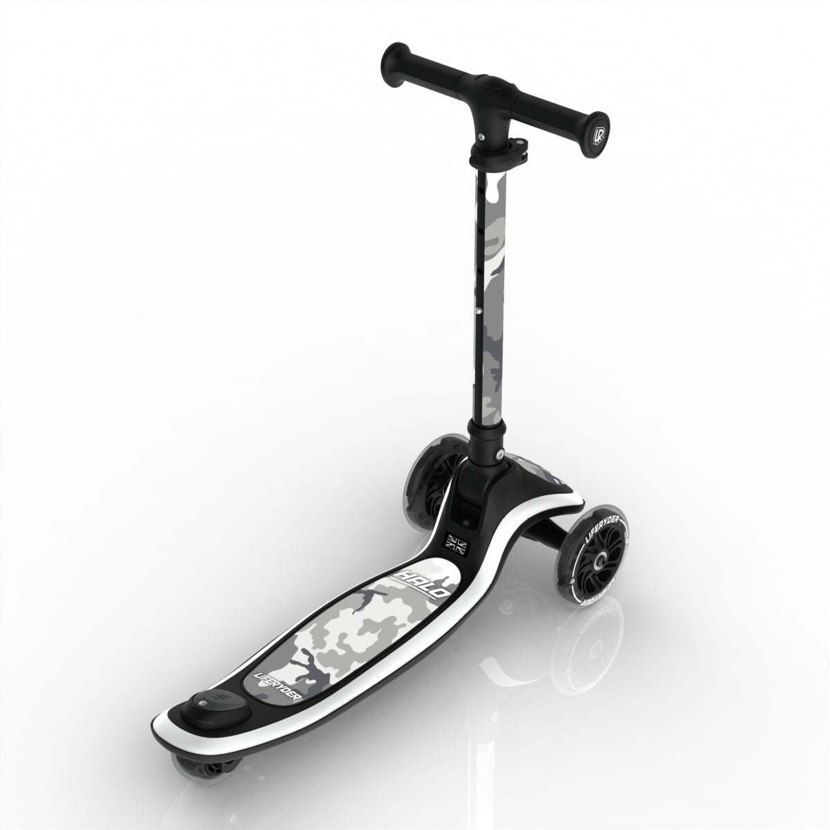 LIFERYDER HALO Arctic Camo 3 wheel kids scooter rear view