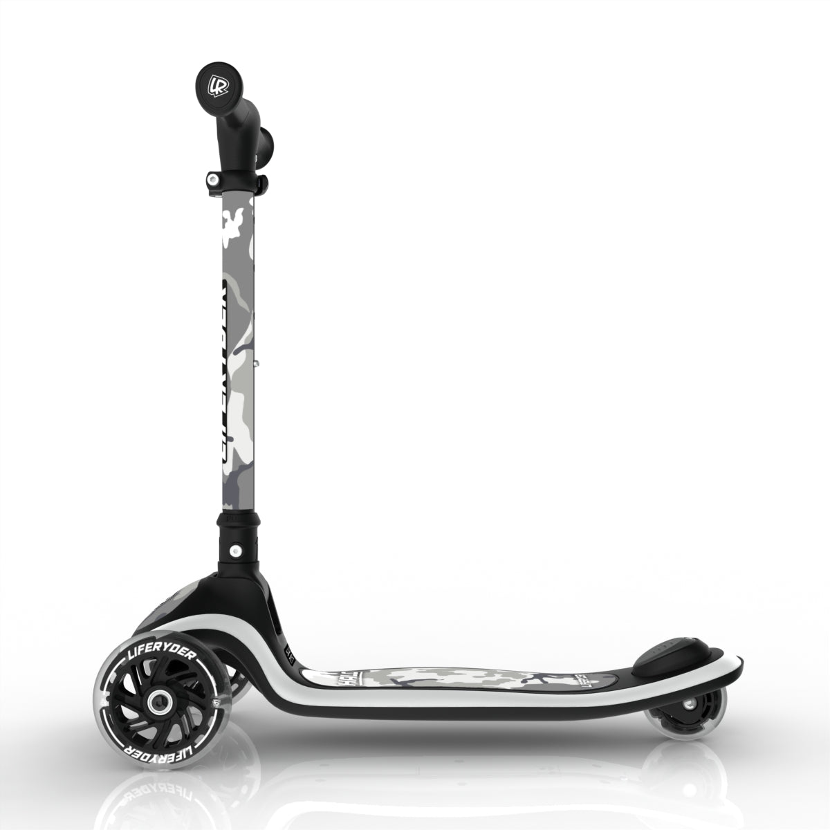 LIFERYDER HALO Arctic Camo lean-to-steer toddler scooter side view