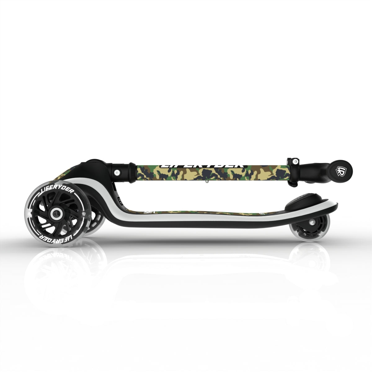 LIFERYDER HALO Army Camo foldable 3 wheel scooter folded view