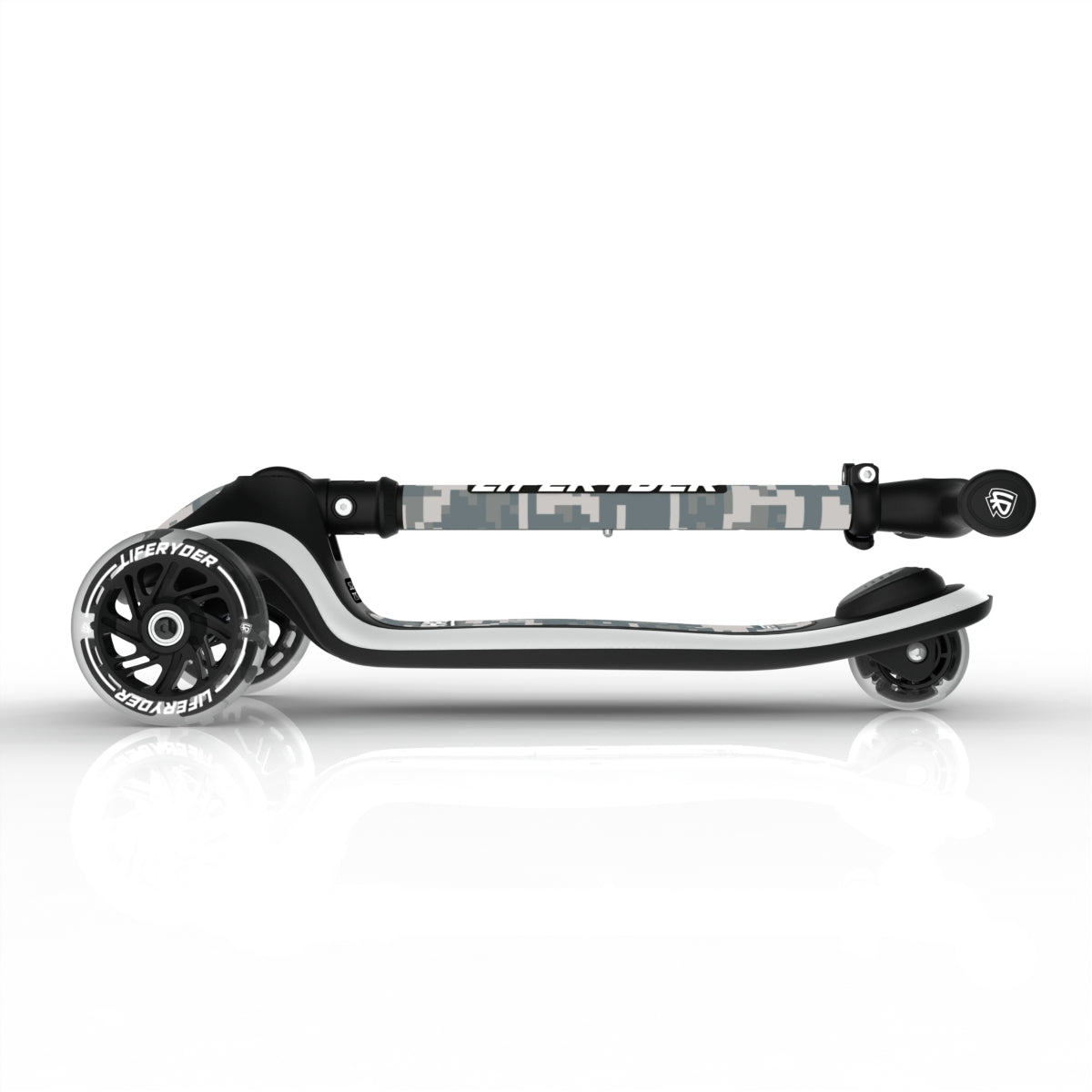 LIFERYDER HALO Digital Camo foldable 3 wheel scooter folded view