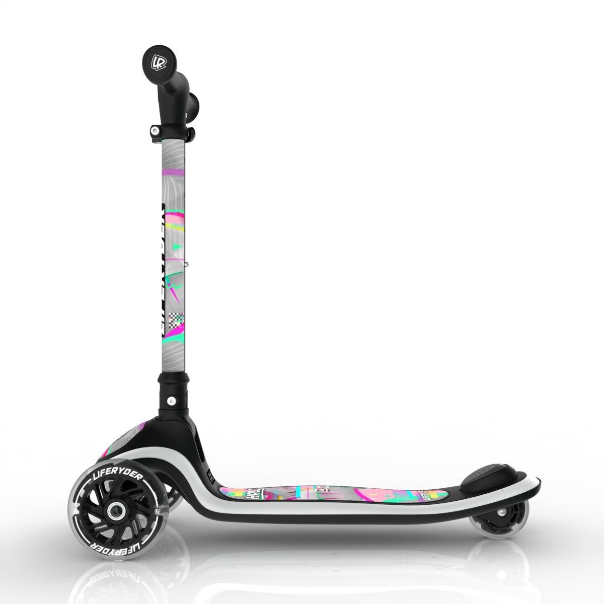 LIFERYDER HALO Pink Glitch lean-to-steer toddler scooter side view