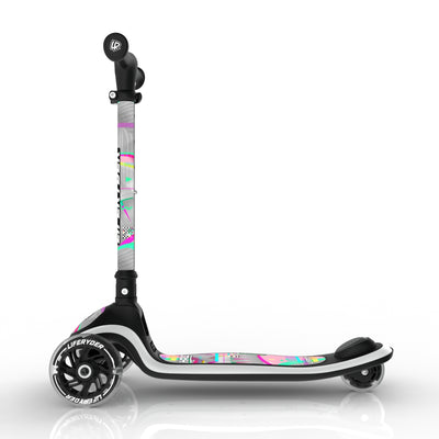 LIFERYDER HALO Pink Glitch lean-to-steer toddler scooter side view