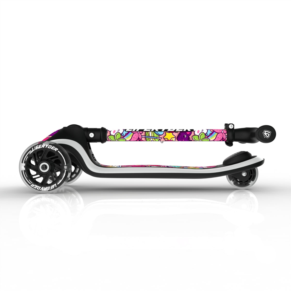 LIFERYDER HALO Popkins foldable 3 wheel scooter folded view