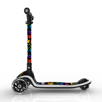 LIFERYDER HALO Rainbow Hearts lean-to-steer toddler scooter side view