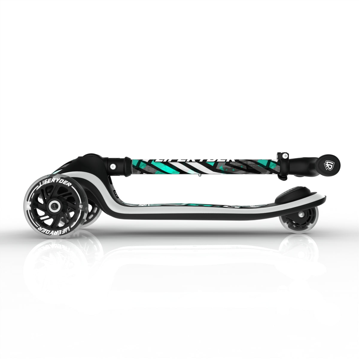 LIFERYDER HALO Spearmint Maze foldable 3 wheel scooter folded view