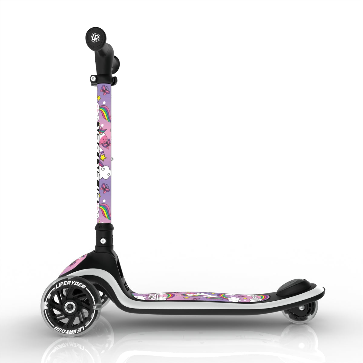 LIFERYDER HALO Unicorn lean-to-steer toddler scooter side view