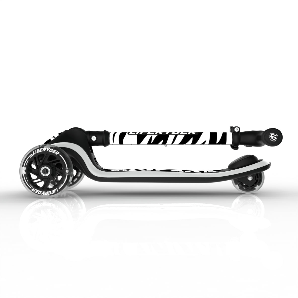 LIFERYDER HALO Zebra Stripes foldable 3 wheel scooter folded view