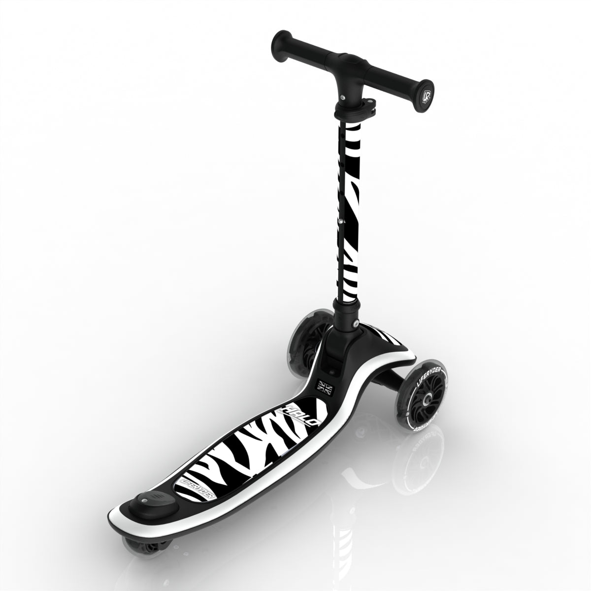 LIFERYDER HALO Zebra Stripes 3 wheel kids scooter rear view