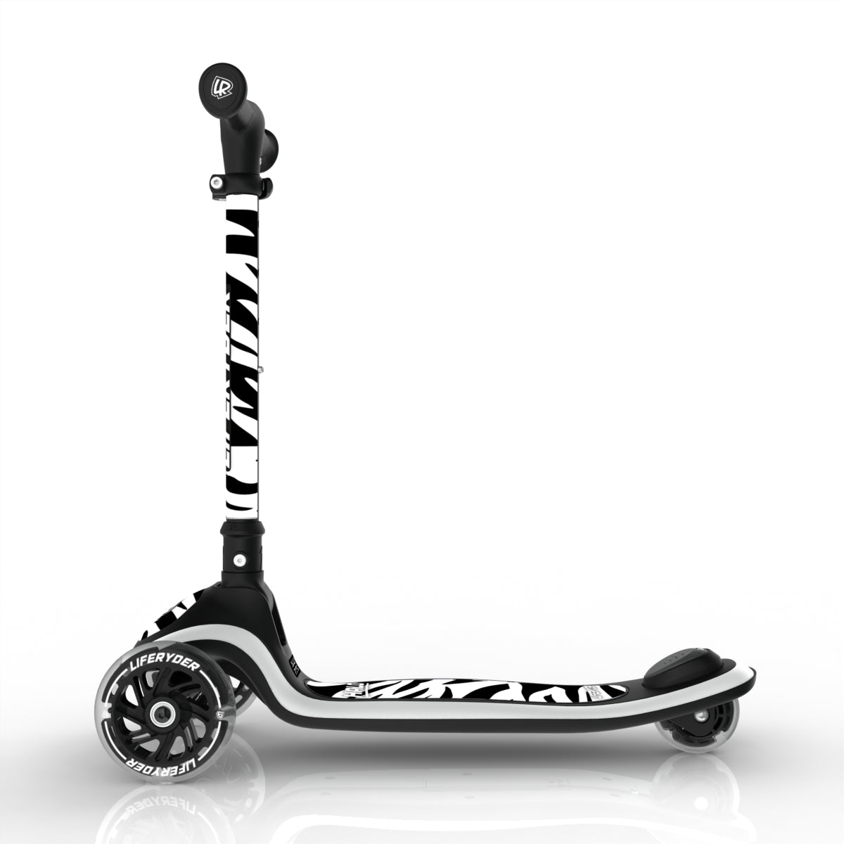 LIFERYDER HALO Zebra Stripes lean-to-steer toddler scooter side view