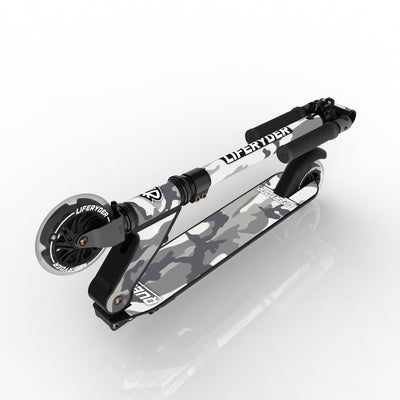 LIFERYDER QUEST Arctic Camo folding kids scooter folded view