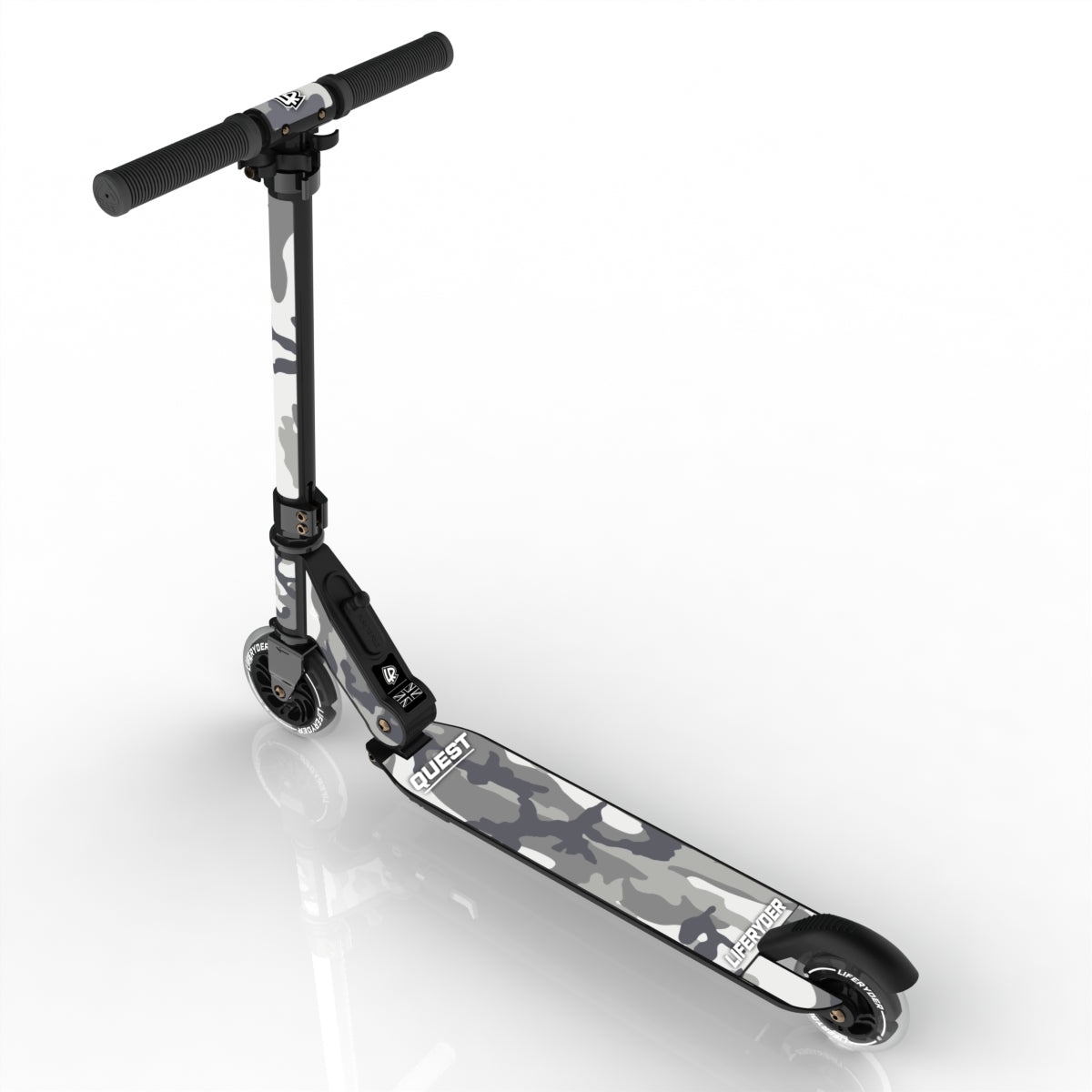 LIFERYDER QUEST Arctic Camo foldable 2 wheel scooter rear view