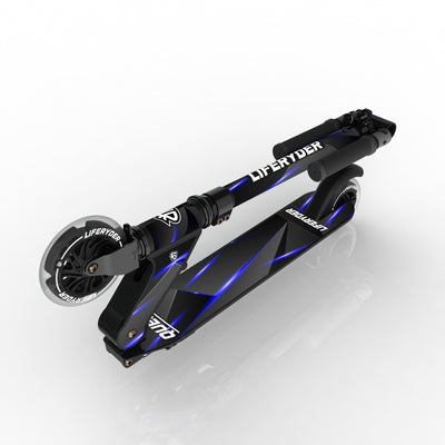 LIFERYDER QUEST Blue Stealth folding kids scooter folded view
