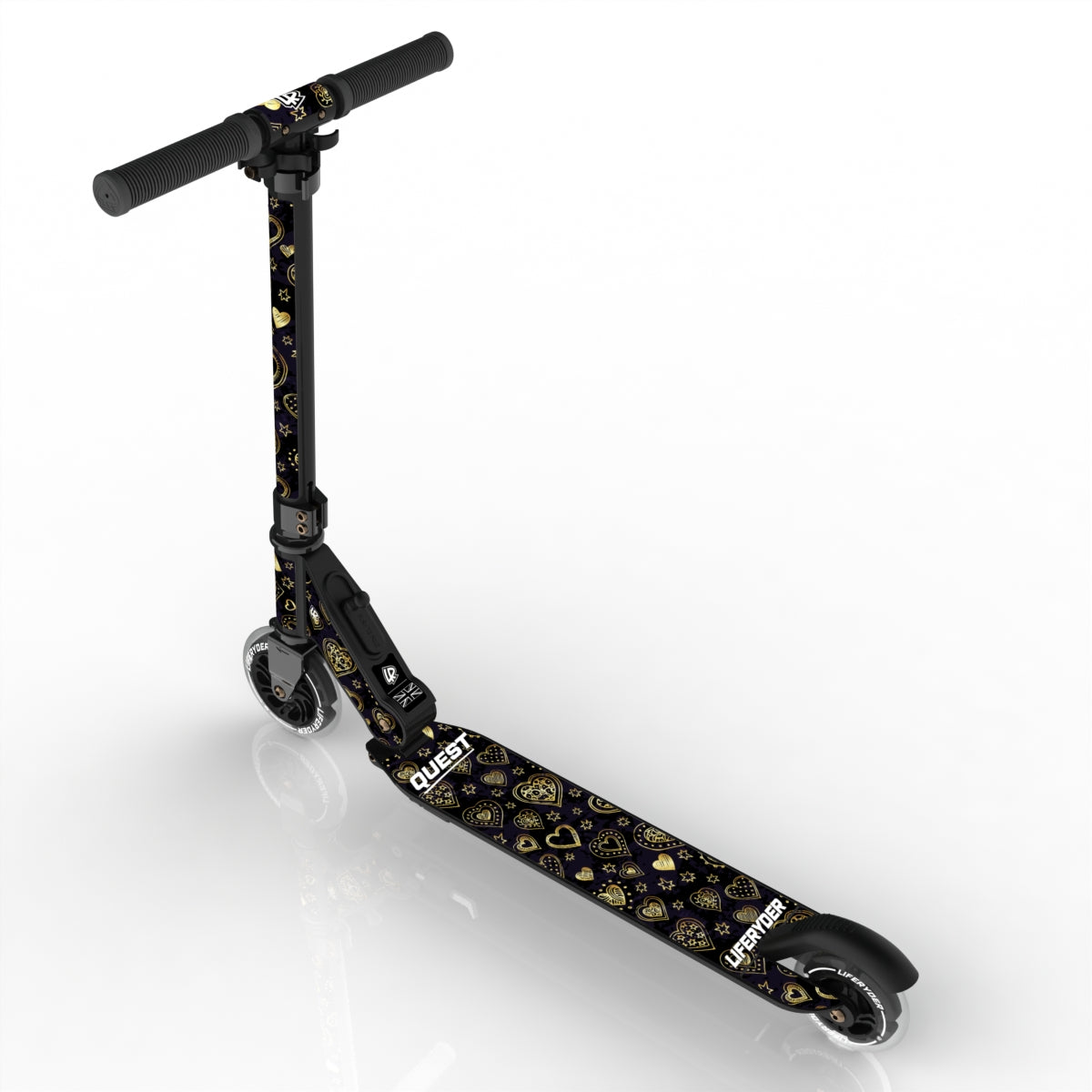LIFERYDER QUEST Hearts of Gold foldable 2 wheel scooter rear view