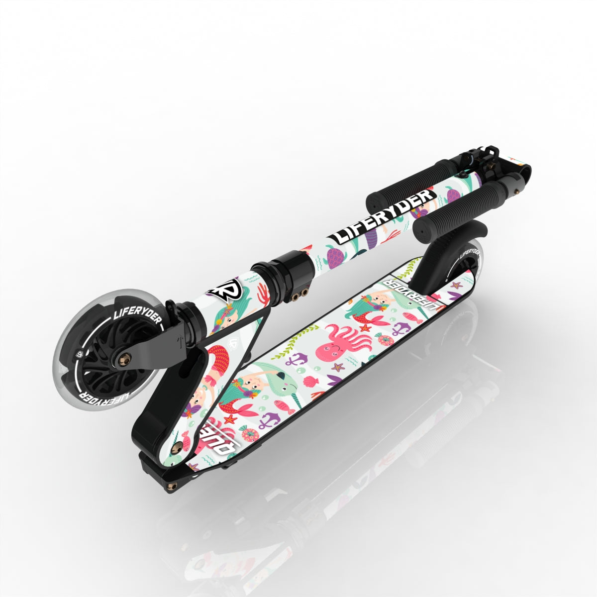 LIFERYDER QUEST Mermaids & Dolphins folding kids scooter folded view