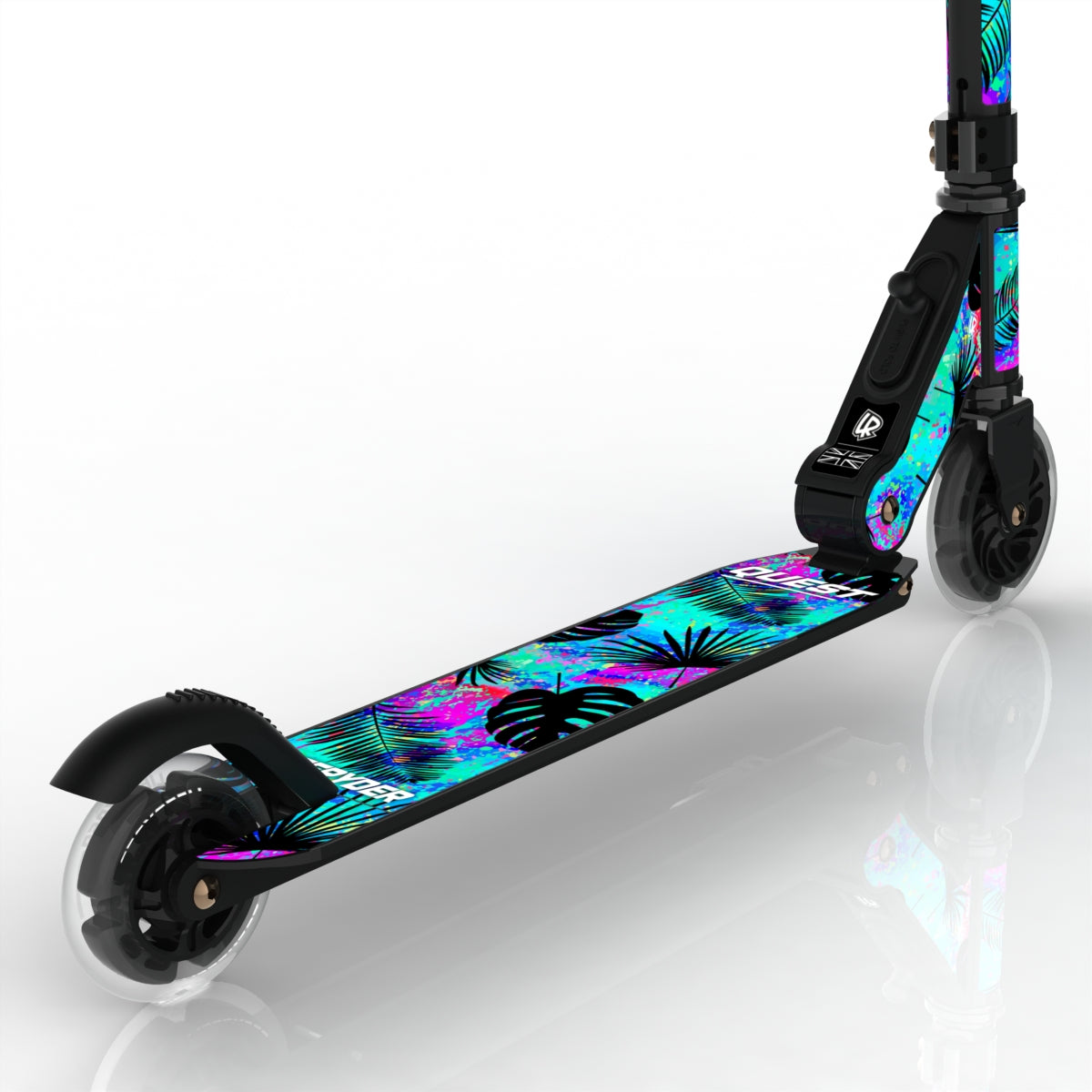 LIFERYDER QUEST Neon Palm light-up LED wheels scooter detail