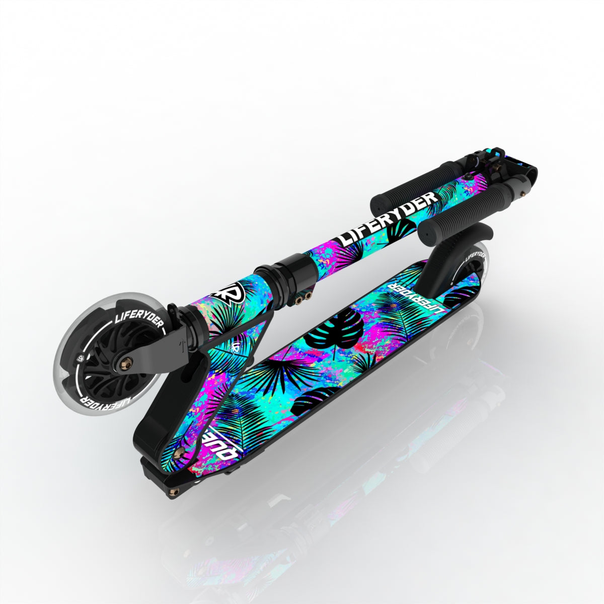 LIFERYDER QUEST Neon Palm folding kids scooter folded view