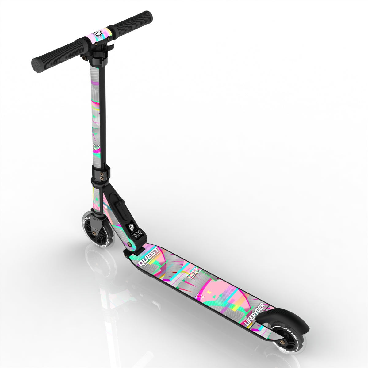 LIFERYDER QUEST Pink Glitch foldable 2 wheel scooter rear view