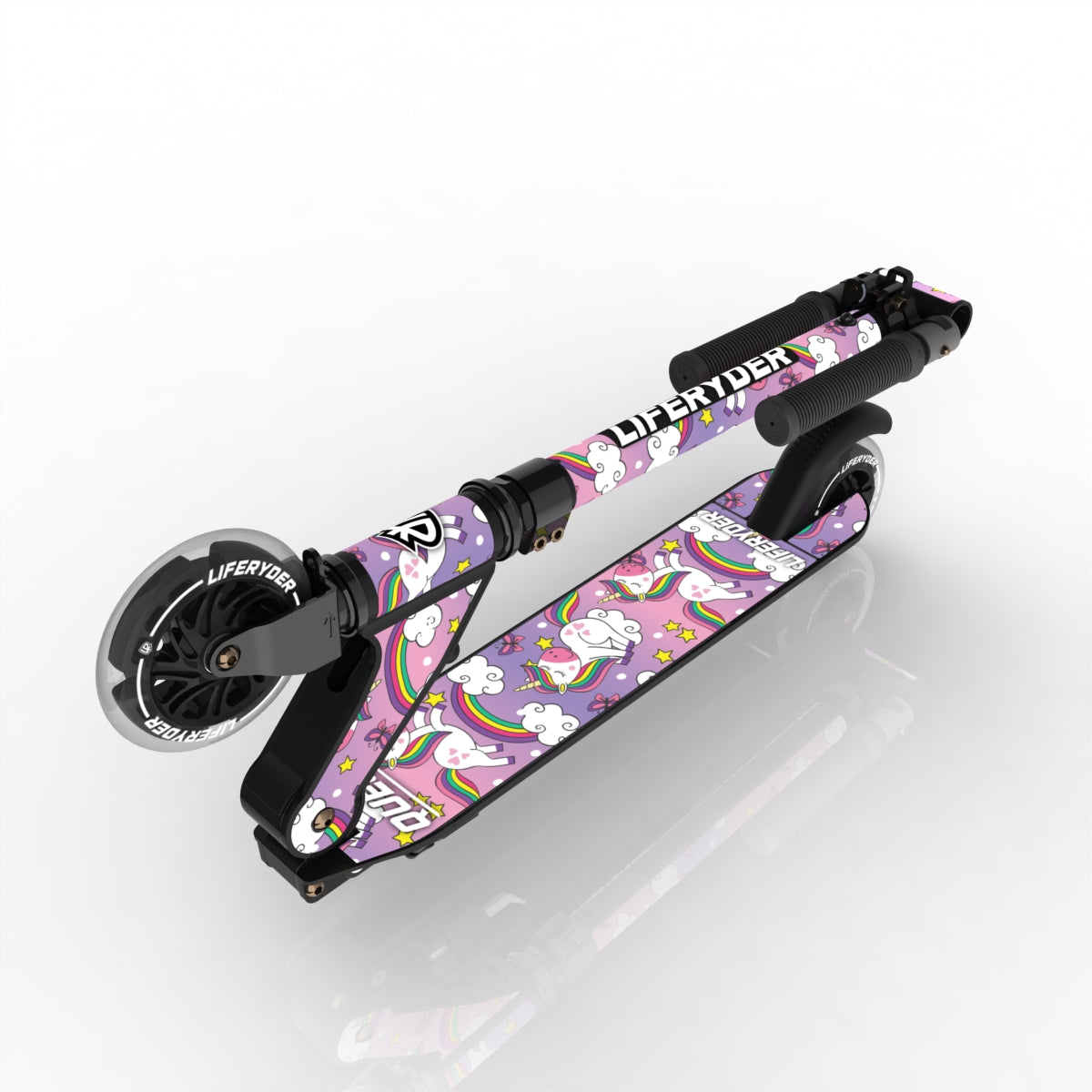 LIFERYDER QUEST Unicorn folding kids scooter folded view
