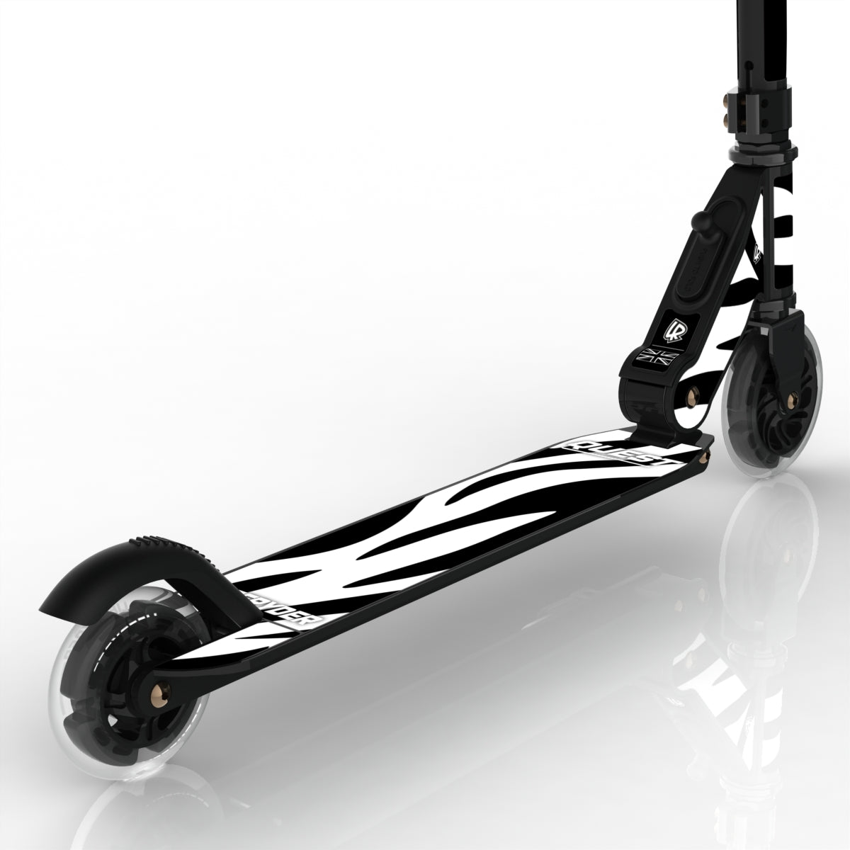 LIFERYDER QUEST Zebra Stripes light-up LED wheels scooter detail