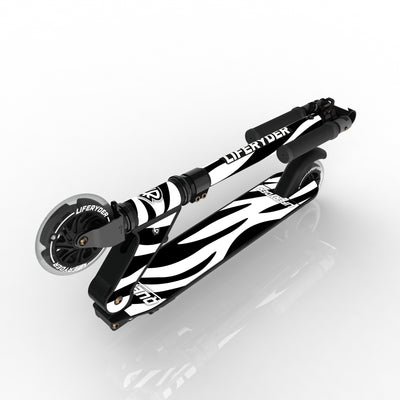 LIFERYDER QUEST Zebra Stripes folding kids scooter folded view