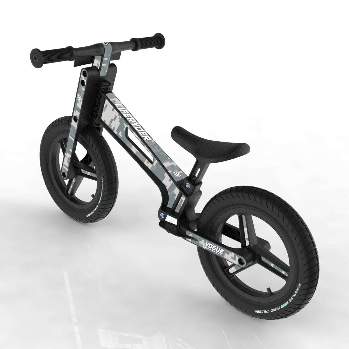 LIFERYDER VOGUE Digital Camo 12 inch air tyre balance bike rear view