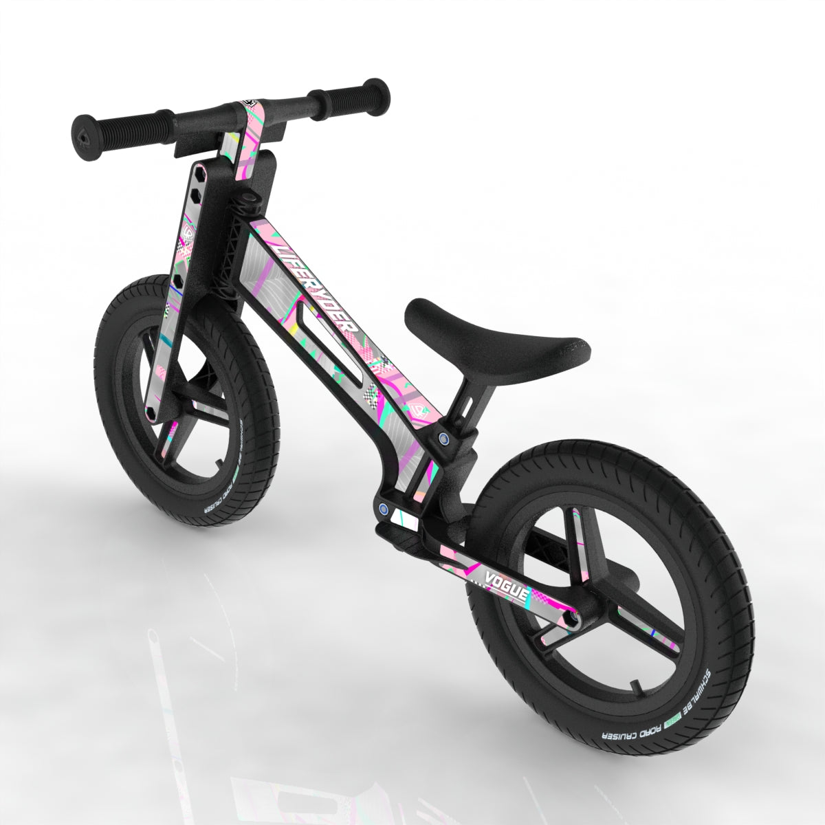LIFERYDER VOGUE Pink Glitch 12 inch air tyre balance bike rear view