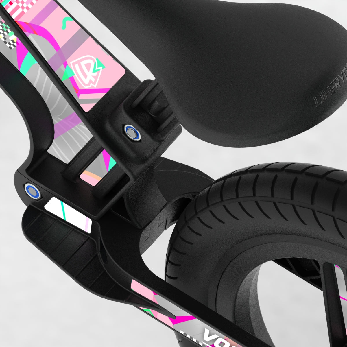 LIFERYDER VOGUE Pink Glitch EVOLV graphics balance bike detail