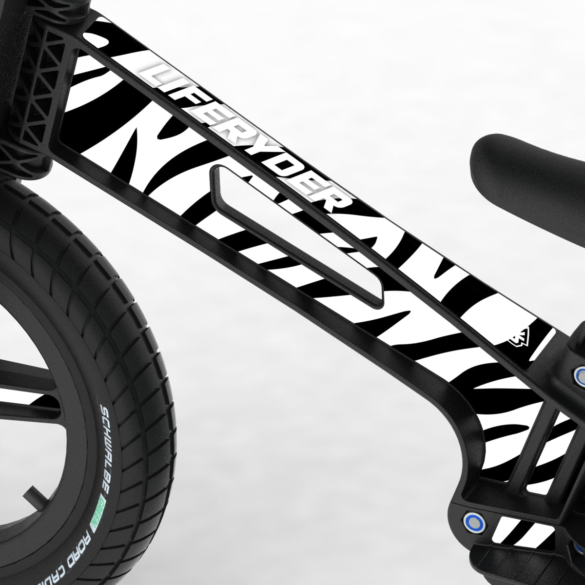 LIFERYDER VOGUE Zebra Stripes 12 inch air tyre balance bike rear view