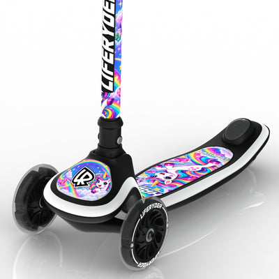 LIFERYDER HALO Rainbow Sparkle three-wheel scooter, closeup