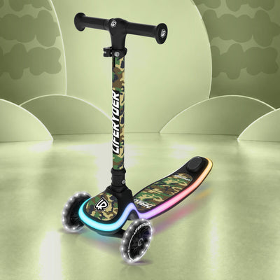 LIFERYDER HALO Army Camo three-wheel scooter, front three-quarter view