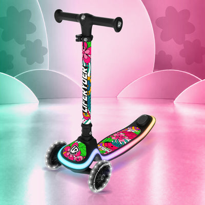 LIFERYDER HALO Flower Power three-wheel scooter, front three-quarter view