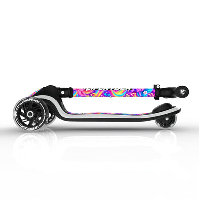 LIFERYDER HALO Fuzzy Beats three-wheel scooter, folded view