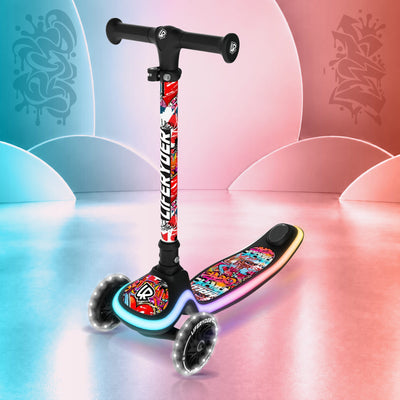 LIFERYDER HALO Graffiti three-wheel scooter, front three-quarter view