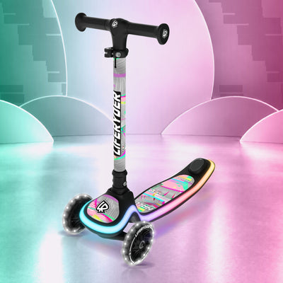 LIFERYDER HALO Pink Glitch three-wheel scooter, front three-quarter view