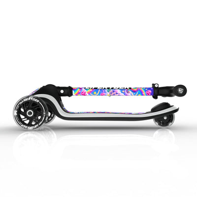 LIFERYDER HALO Rainbow Sparkle three-wheel scooter, folded view
