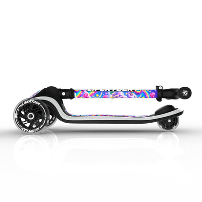 LIFERYDER HALO Rainbow Sparkle three-wheel scooter, folded view
