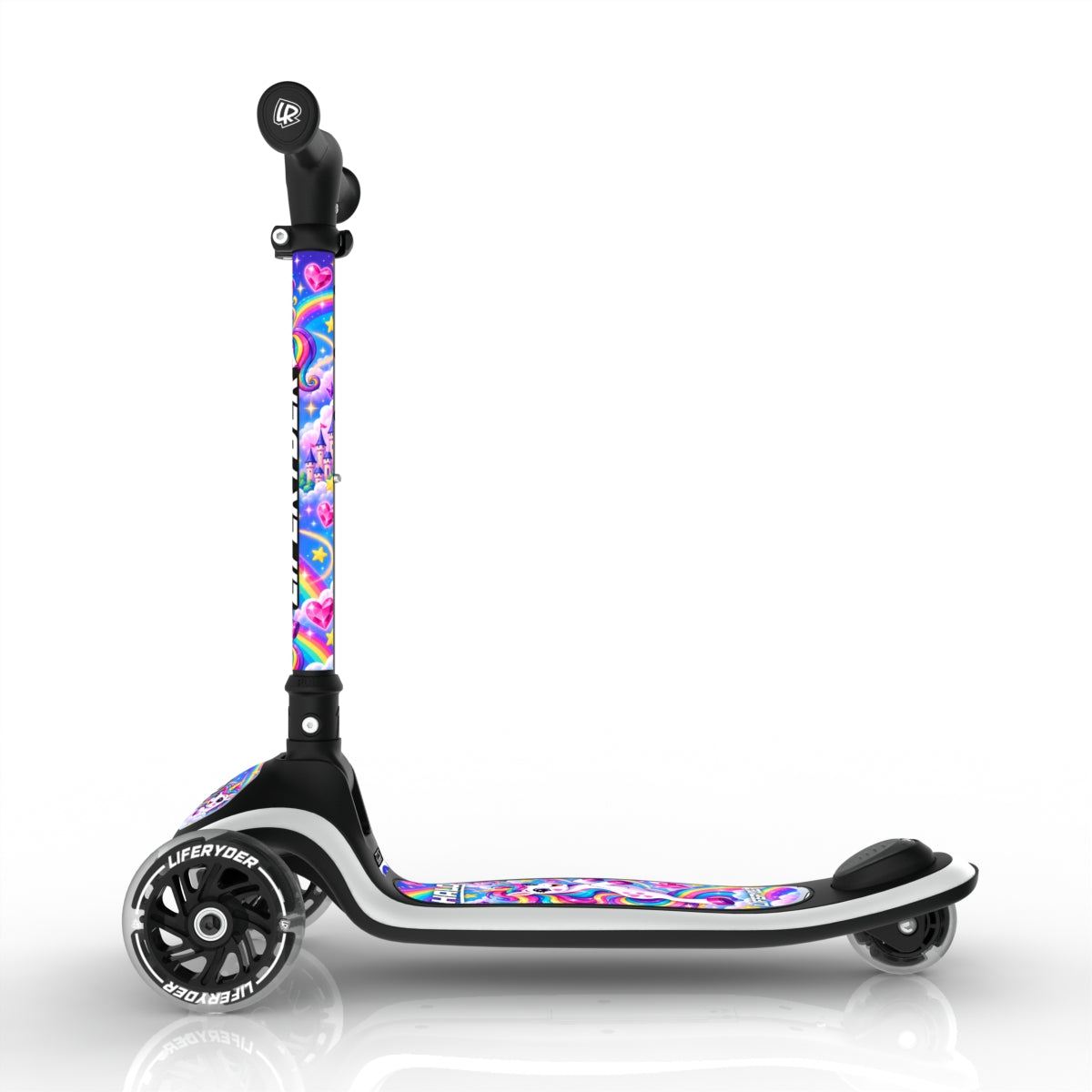 LIFERYDER HALO Rainbow Sparkle three-wheel scooter, side view