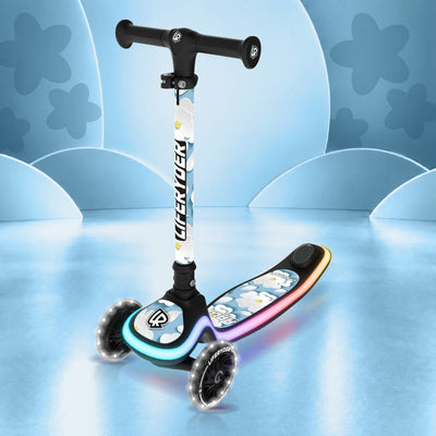 LIFERYDER HALO Sakura Clouds three-wheel scooter, front three-quarter view