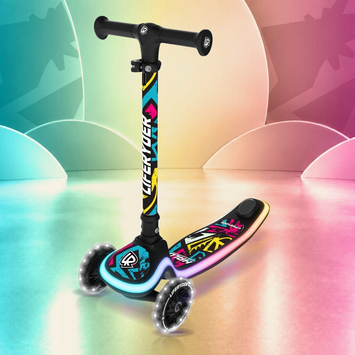 LIFERYDER HALO Street Attack three-wheel scooter, front three-quarter view