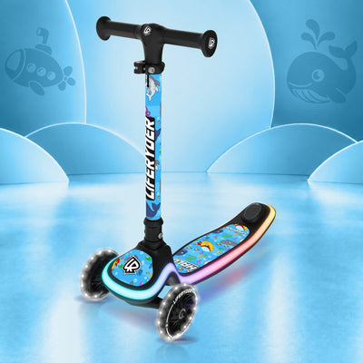 LIFERYDER HALO Under the Sea three-wheel scooter, front three-quarter view