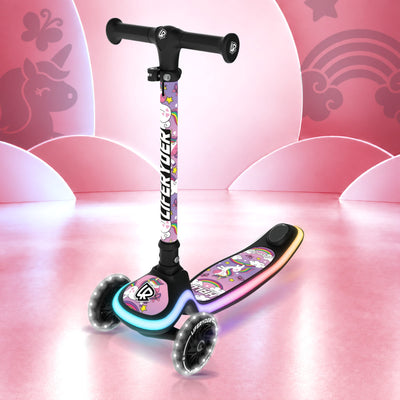LIFERYDER HALO Unicorn three-wheel scooter, front three-quarter view